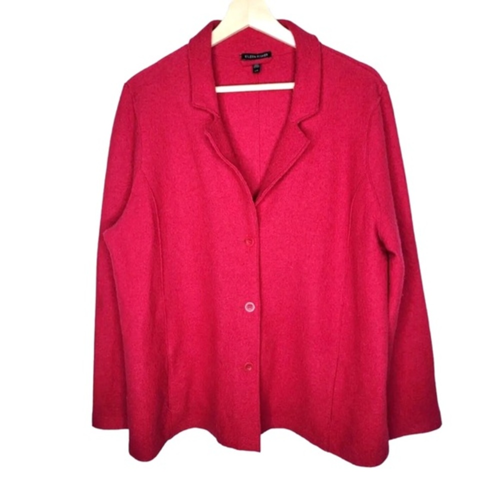 Eileen Fisher Red Merino Wool Button Up Jacket Size Large‎